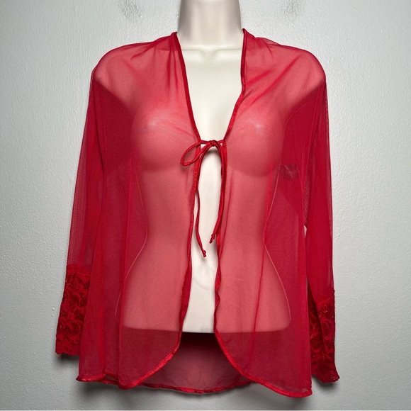 Fantasy Lingerie Women Top One Size Cheery Red Mesh Sheer Embroidered Valentine - Picture 1 of 9